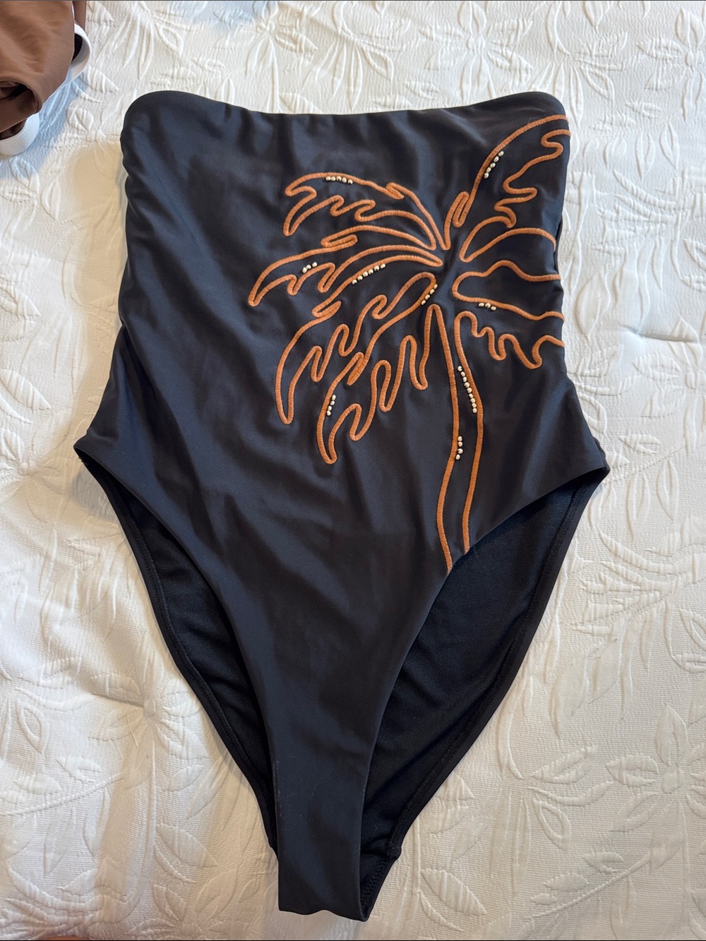ASOS Black One-Piece Swimsuit with Orange Palm Embroidery